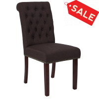 Flash Furniture BT-P-BRN-FAB-GG HERCULES Series Brown Fabric Parsons Chair with Rolled Back, Accent Nail Trim and Walnut Finish 